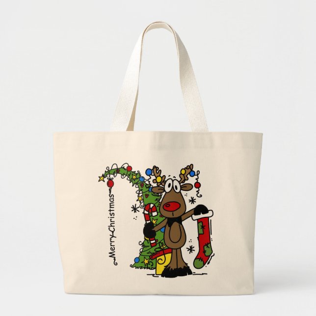Frohe Weihnachts Reindeer Jumbo Stoffbeutel (Vorne)