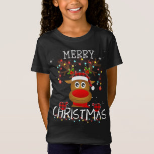 Frohe Weihnachts Reindeer Red Kariert Matching Paj T-Shirt