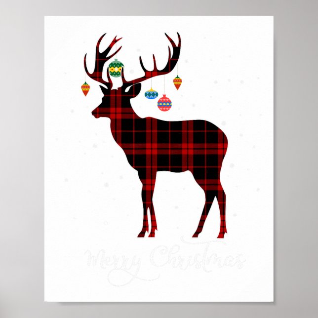 Frohe Weihnachts-Reindeer Roter Karierter Schneefl Poster (Vorne)