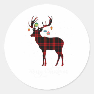 Frohe Weihnachts-Reindeer Roter Karierter Schneefl Runder Aufkleber
