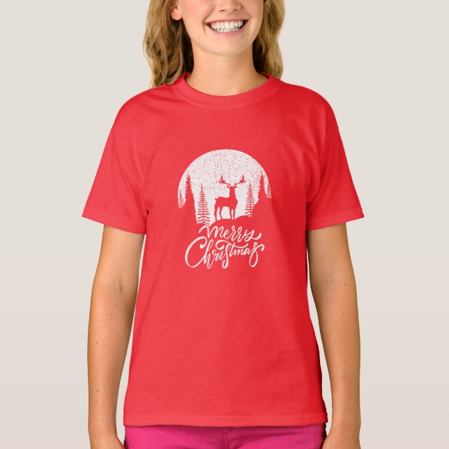 Frohe Weihnachts-Reindeer - Silhouette für den wei T-Shirt (Vorderseite)