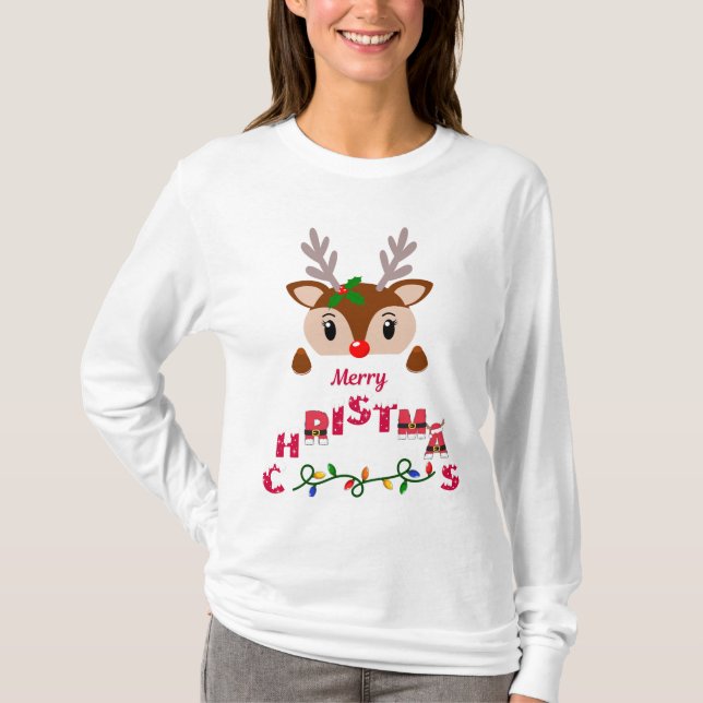 Frohe Weihnachts-Reindeer-Sweatshirt T-Shirt (Vorderseite)
