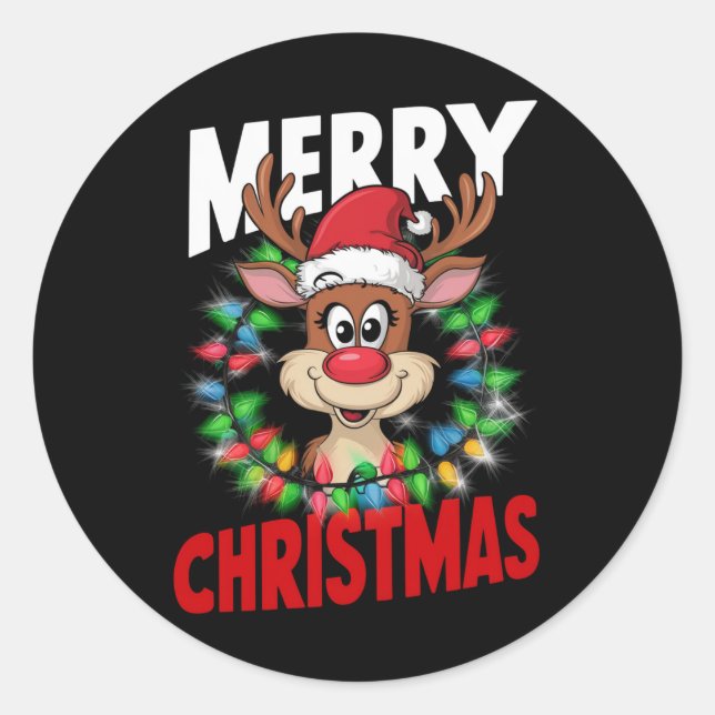 Frohe Weihnachts-Reindeer Xmas Urlaub Runder Aufkleber (Vorderseite)