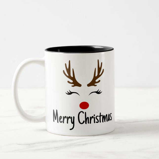 Frohe Weihnachts Reindeer Zweifarbige Tasse (Links)