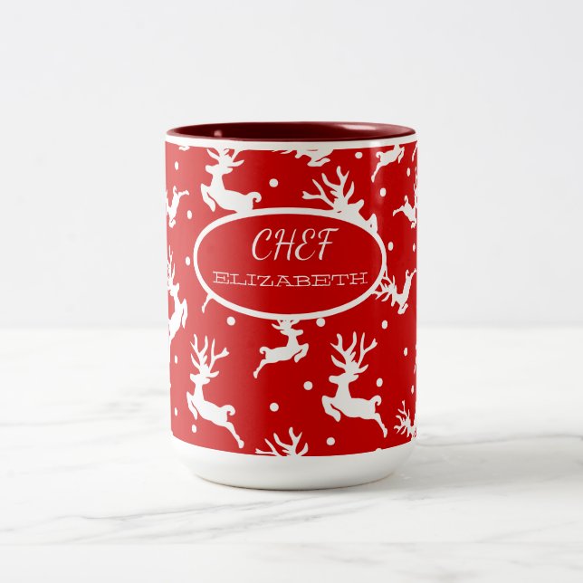 Frohe Weihnachts-Reindeers Red Holiday Zweifarbige Tasse (Mittel)