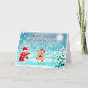 Frohe Weihnachts-Rentier-1-Urlaubskarte Feiertagskarte