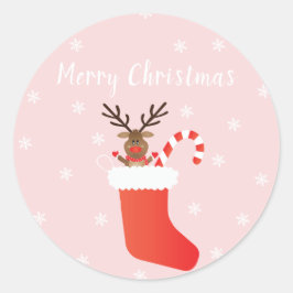 Frohe Weihnachts Rentier Candy Cane in einem Strum Runder Aufkleber