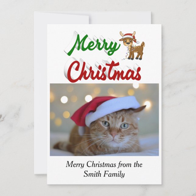 Frohe Weihnachts-Rentier-Foto-Skript Feiertagskarte (Vorderseite)