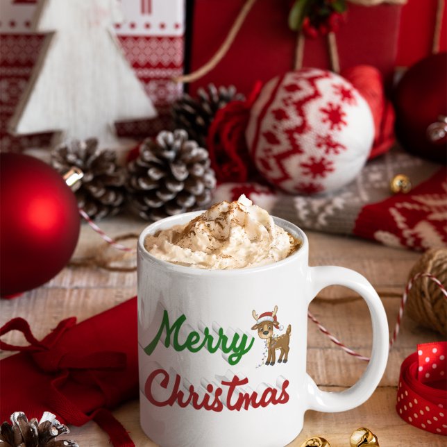 Frohe Weihnachts-Rentier-Halbschrift Kaffeetasse (Von Creator hochgeladen)