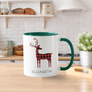 Frohe Weihnachts Rentier Kariertes Geschenk Grüner Tasse