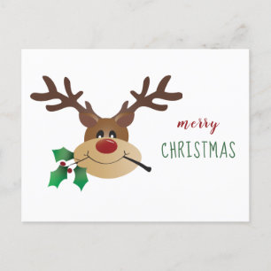 Frohe Weihnachts-Rentier mit Mistletoe Feiertagspostkarte