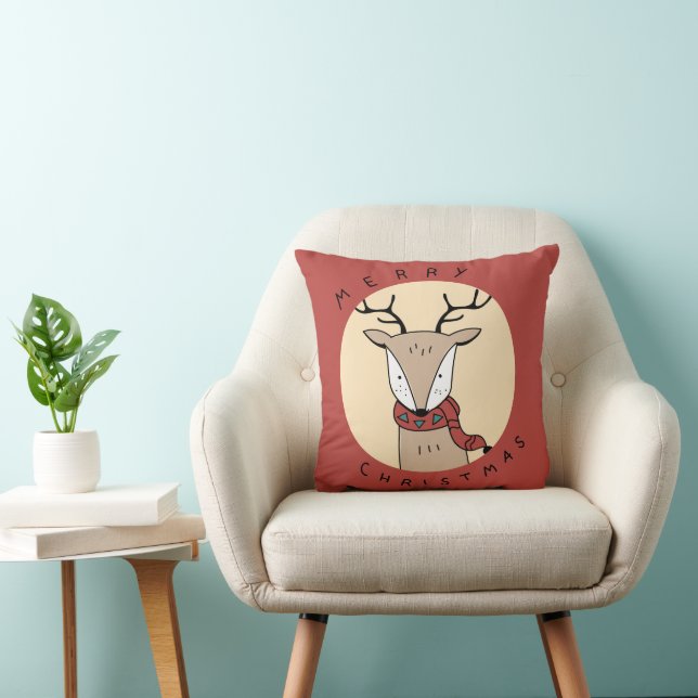 Frohe Weihnachts-Rentier mit Scarf mit Lichtern Kissen (Stuhl )