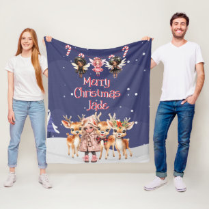 Frohe Weihnachts-Rentier Peppermint Fairy mit Name Fleecedecke