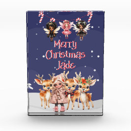 Frohe Weihnachts-Rentier Peppermint Fairy mit Name Fotoblock