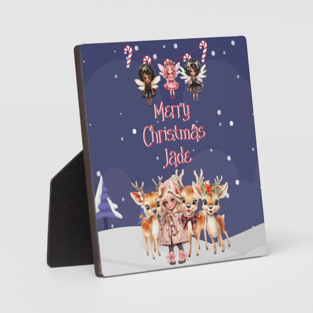 Frohe Weihnachts-Rentier Peppermint Fairy mit Name Fotoplatte (Vorderseite)