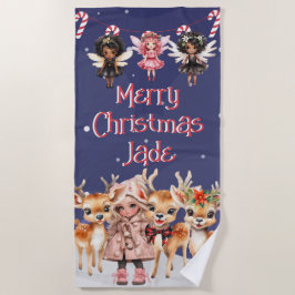 Frohe Weihnachts-Rentier Peppermint Fairy mit Name Strandtuch