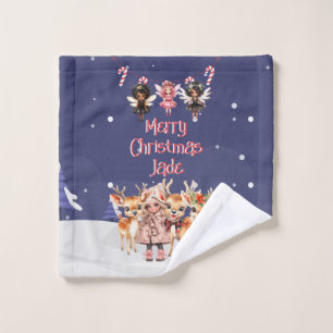 Frohe Weihnachts-Rentier Peppermint Fairy mit Name Waschlappen