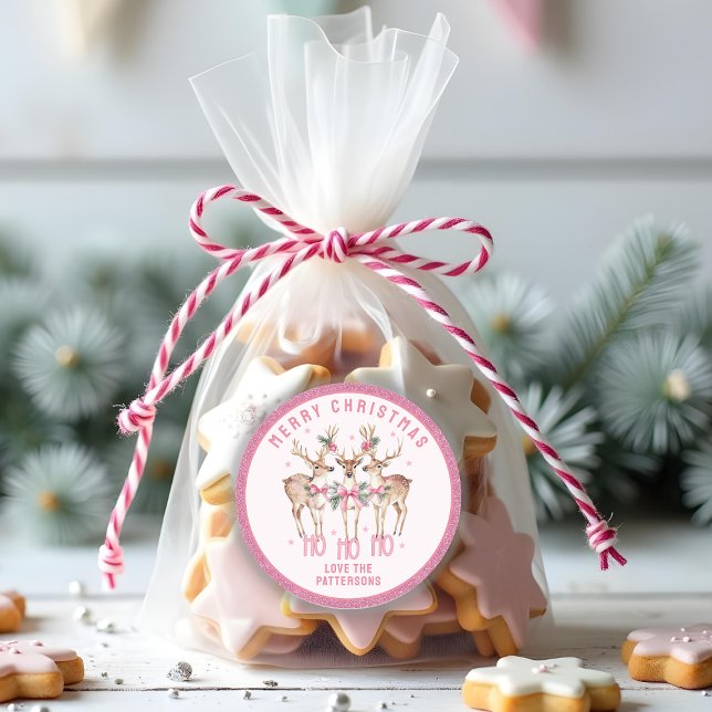 Frohe Weihnachts-Rentier-Personalisierter Name Runder Aufkleber (Von Creator hochgeladen)