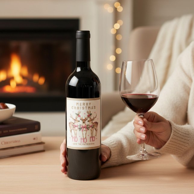 Frohe Weihnachts-Rentier-Personalisierter Name Weinetikett (Von Creator hochgeladen)