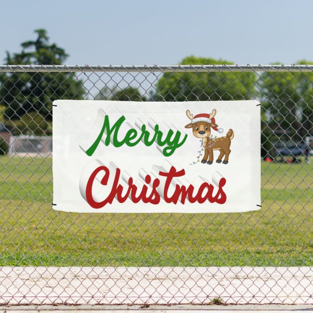 Frohe Weihnachts-Rentier-Rot-Grün-Skript Banner (Insitu)