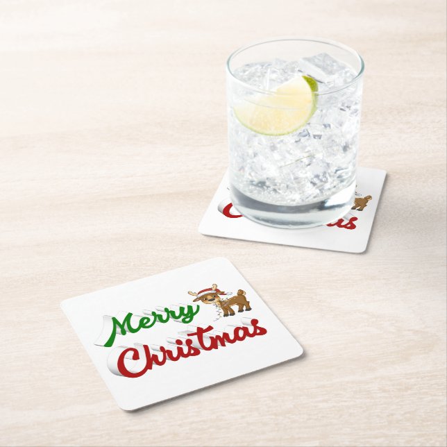 Frohe Weihnachts-Rentier-Rot-Grün-Skript Rechteckiger Pappuntersetzer (Vor Ort)