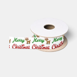 Frohe Weihnachts-Rentier-Rot-Grün-Skript Satinband