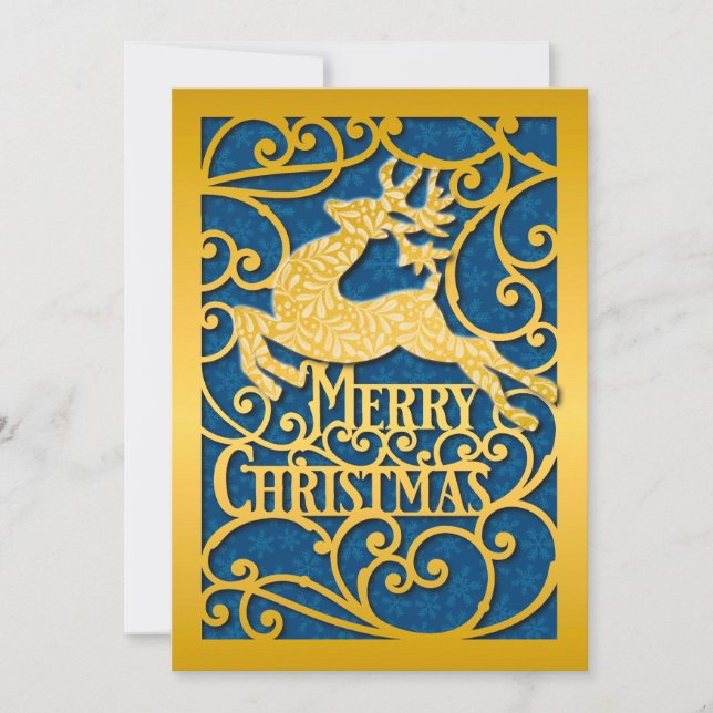 Frohe Weihnachts-Rentier-Silhouetten Schneeflocke Feiertagskarte (Vorderseite)