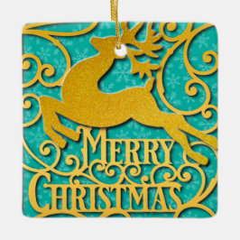 Frohe Weihnachts-Rentier-Silhouetten Schneeflocke Keramikornament