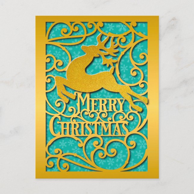 Frohe Weihnachts-Rentier-Silhouetten Schneeflocke Postkarte (Vorderseite)