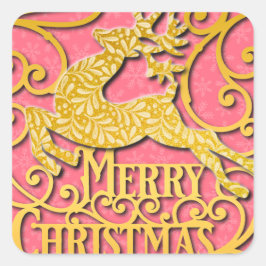 Frohe Weihnachts-Rentier-Silhouetten Schneeflocke Quadratischer Aufkleber