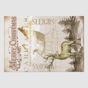 Frohe Weihnachts Rentier und Sleigh Decoupage Tiss Seidenpapier