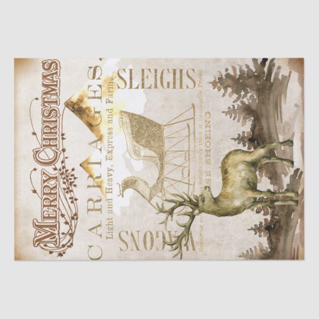 Frohe Weihnachts Rentier und Sleigh Decoupage Tiss Seidenpapier (Vorderseite)