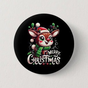 Frohe Weihnachts Rentierbaum Lichter Xmas Familie  Button