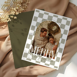 Frohe Weihnachts Retro Checkerboard Arch Foto Feiertagskarte