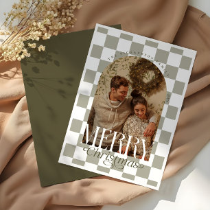 Frohe Weihnachts Retro Checkerboard Arch Foto Feiertagskarte