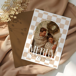 Frohe Weihnachts Retro Checkerboard Arch Foto Feiertagskarte