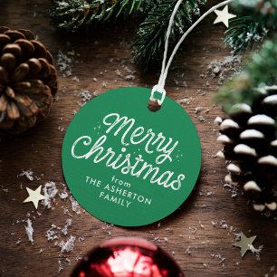 Frohe Weihnachts Retro-Drehbuch Grün Feiertag Gesc Geschenkanhänger
