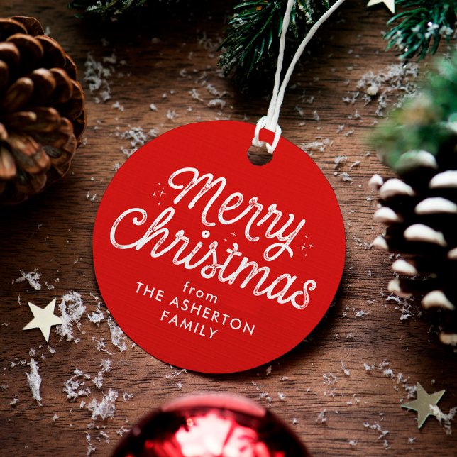 Frohe Weihnachts Retro-Drehbuch roten Urlaub Geschenkanhänger (Von Creator hochgeladen)