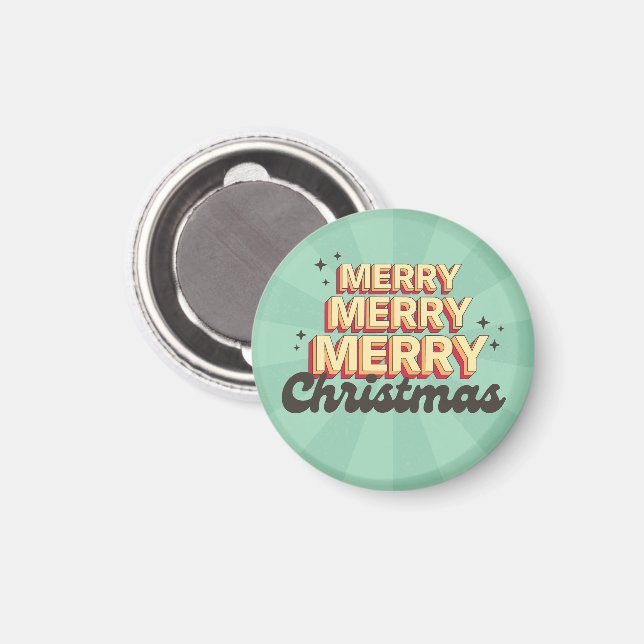 Frohe Weihnachts Retro Groovy 3D Design Text Magnet (Vorderseite/Rückseite)