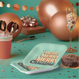 Frohe Weihnachts Retro Groovy 3D Design Text Pappteller