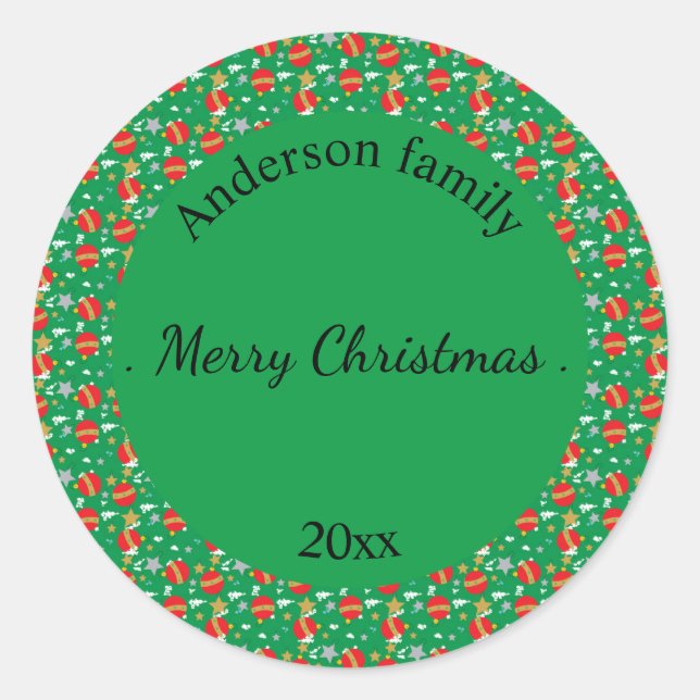Frohe Weihnachts Retro-Name und Datum Ort Runder Aufkleber (Vorderseite)