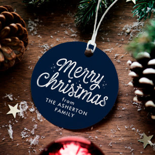 Frohe Weihnachts Retro-Skript Marine Urlaubsgesche Geschenkanhänger