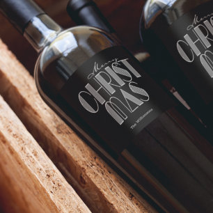 Frohe Weihnachts Retro Typografie Black Weinetikett