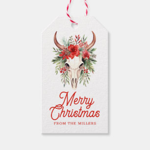 Frohe Weihnachts Retro Typografie Floral Skull Geschenkanhänger