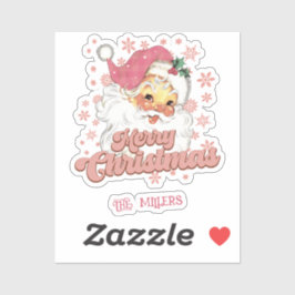 Frohe Weihnachts Retro Typografie Santa Pink Hat Aufkleber