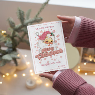 Frohe Weihnachts Retro Typografie Santa Pink Hat Einladung