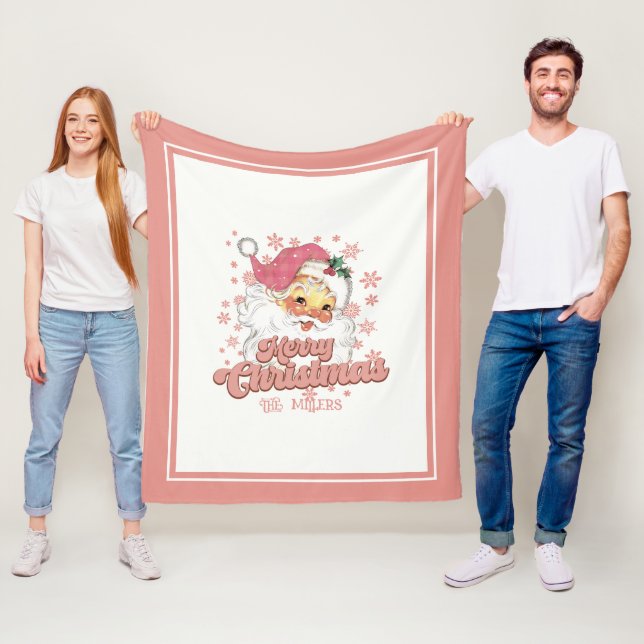 Frohe Weihnachts Retro Typografie Santa Pink Hat Fleecedecke (Beispiel)