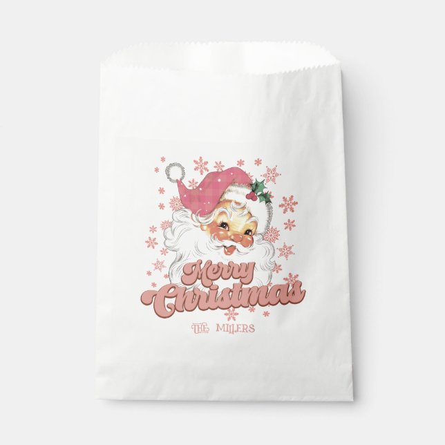 Frohe Weihnachts Retro Typografie Santa Pink Hat Geschenktütchen (Vorderseite)