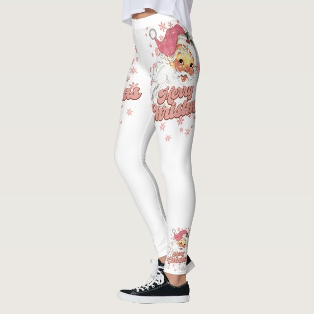 Frohe Weihnachts Retro Typografie Santa Pink Hat Leggings (Links)
