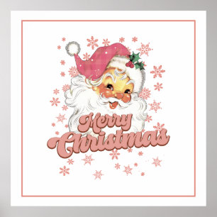 Frohe Weihnachts Retro Typografie Santa Pink Hat Poster